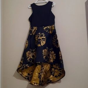 Black and gold floral high low dress
